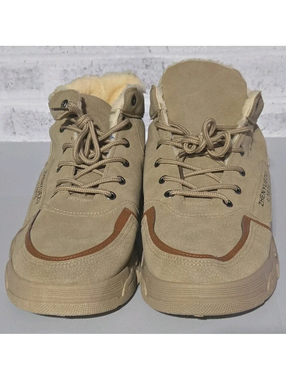 ZHENYUEZU Men's Suede Faux Fur Lined Lace-Up Snow Boot Beige 13